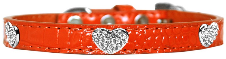 Croc Crystal Heart Dog Collar Orange Size 12